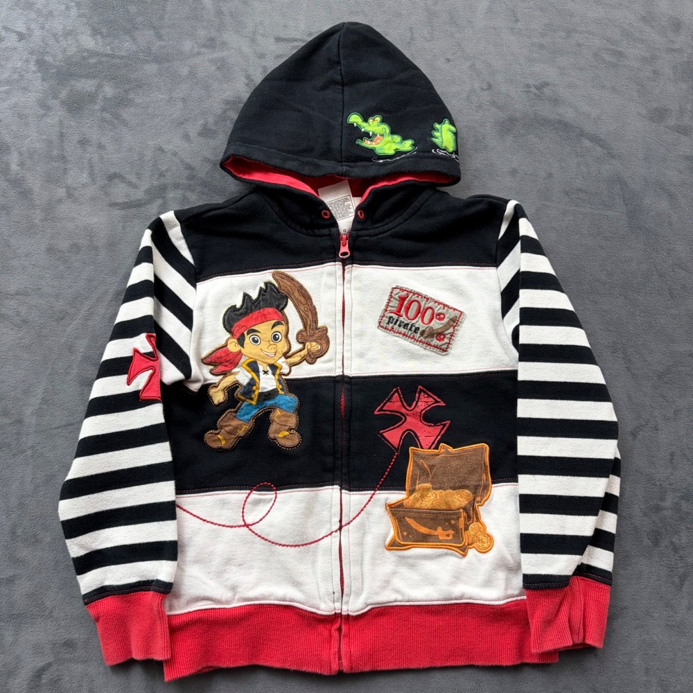 Disney Store Jake and the Never Land Pirates Zip Hoodie Black Red White Boys 5/6